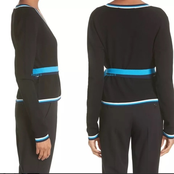 NWT DVF Knit Wrap Tops Black Long Sleeve Stripe - Picture 3 of 12